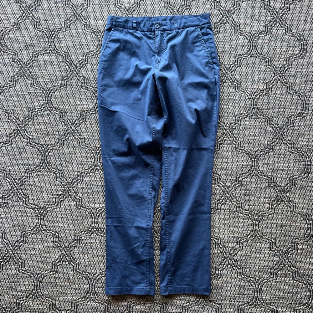 Roots Pants Mens 32 Blue Cotton Blend Stretch Flat Front Casual Chino Light